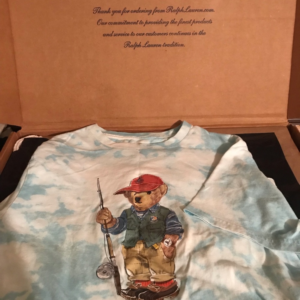 Polo Bear Tie-Dye Cotton Tee by Ralph Lauren - Blue/White Size (14-16) L